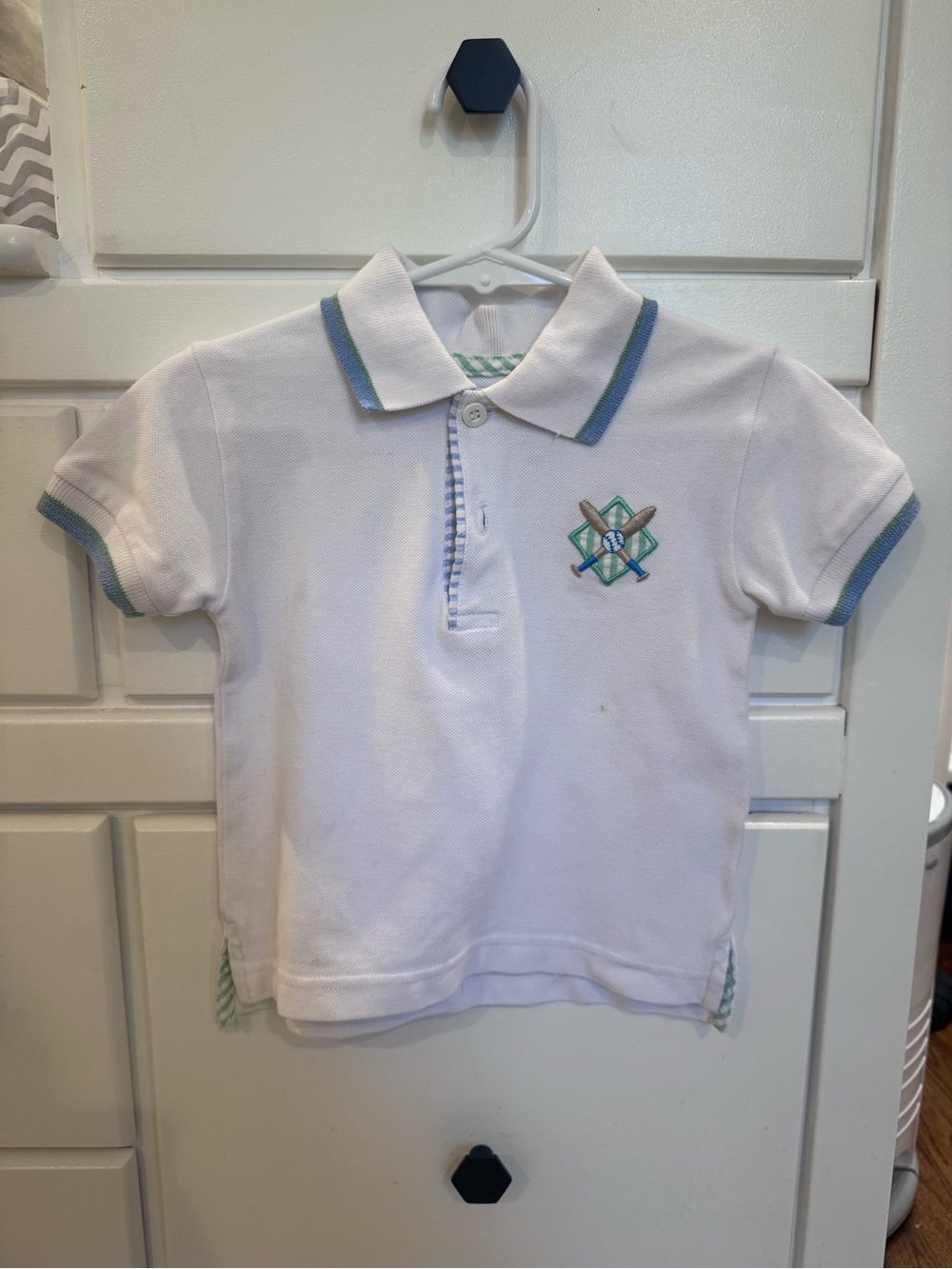Florence Eiseman White Polo with Blue and Green Trim - Kids
